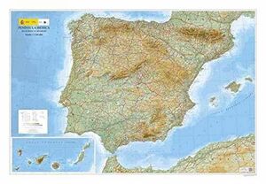 MAPA RELIEVE PENÍNSULA IBÉRICA, BALEARES Y CANARIA (135X95)